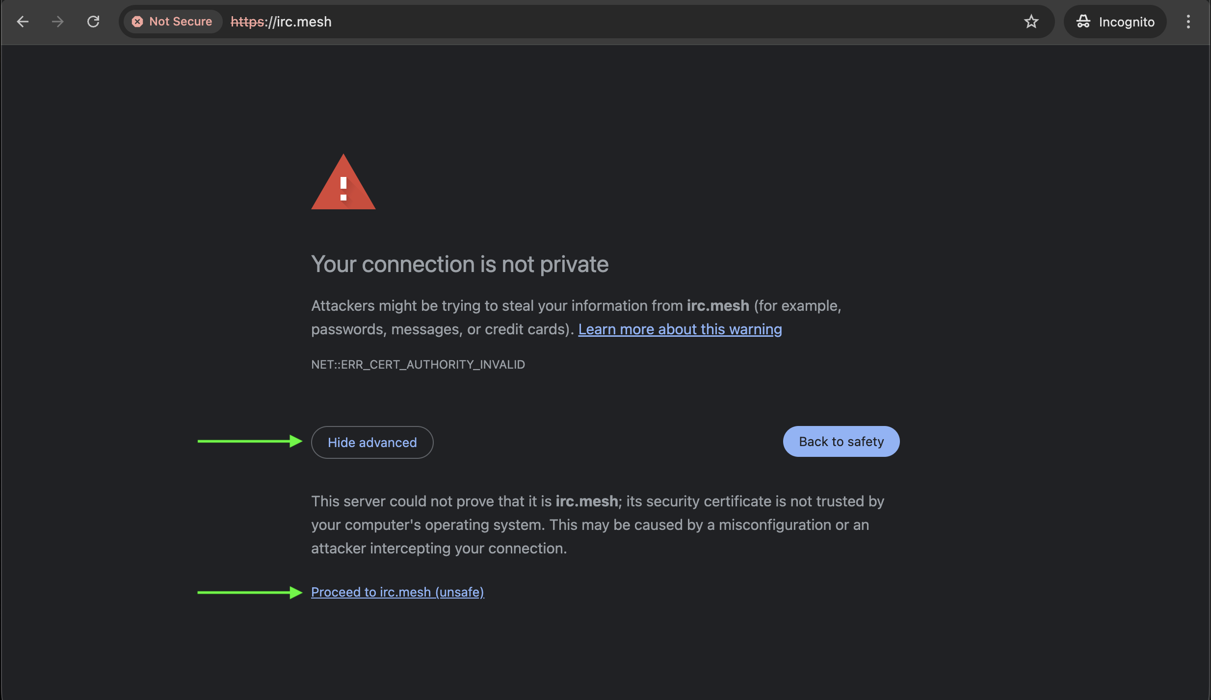 Предупреждение в Chrome